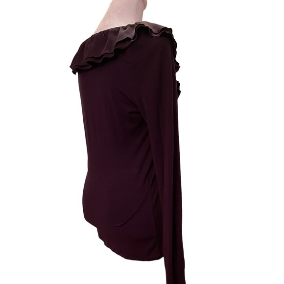 Lauren By Ralph Lauren. V-neckline Top With Ruffle Detail. Burgundy. Size Small - Picture 12 of 14